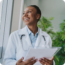 medical professional holding clipboard
