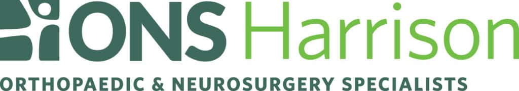 ONS Harrison logo featuring green shades for orthopaedic and neurosurgery care.