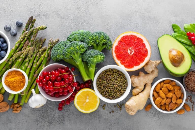 Colorful fresh produce array promoting healthy eating and vibrant meal preparation.