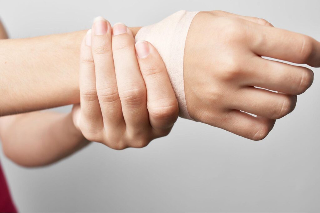 Gentle wrist wrapping for support and injury prevention in active lifestyles.